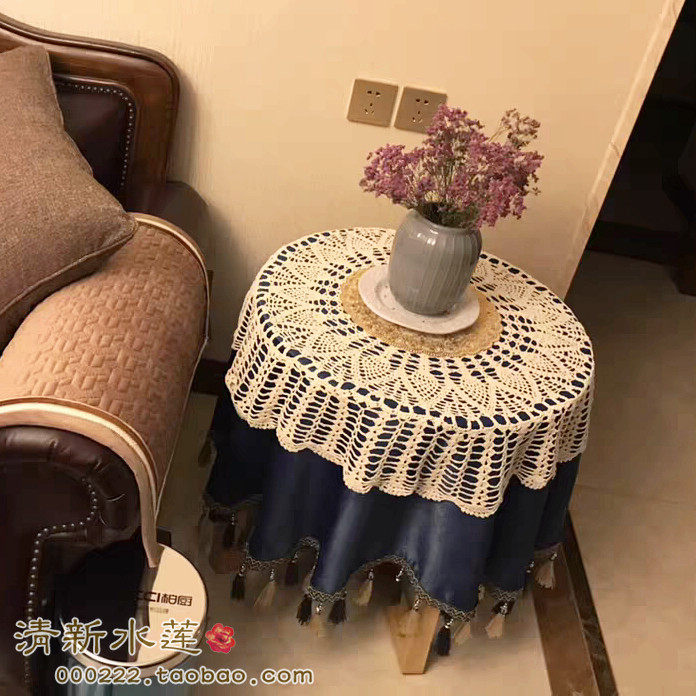 Amazon explosion supply handmade crochet hook flower hollow forest department country lace round table cover tablecloth beige
