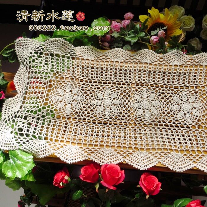 Fresh Water Lotus Pure Hand Crochet Hook Stitch Cotton Linen Thread Woven Hollowed-out Countryside Field Garden Wind Decorated Dining Mat Table Mat Rice White