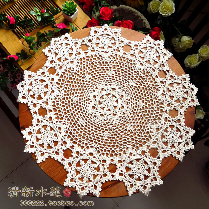 Fresh water lotus pure hand-crocheted hollow weaving retro wedding background dream catcher lace flower lampshade round tablecloth