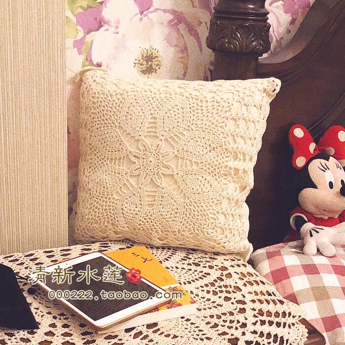 Fresh Water Lotus Artisanal Crochet Hook Flowers full cotton Mori Department Hollowed-out Back Cushion Close to pillow sleeve Nordic rice white without core