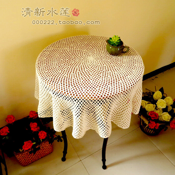 Fresh Water Lotus Foreign Trade Pure Cotton Handcrafted Crochet Weave Brief Brief Eu Chinese Hollowed-out Lace Round Table Bumi White