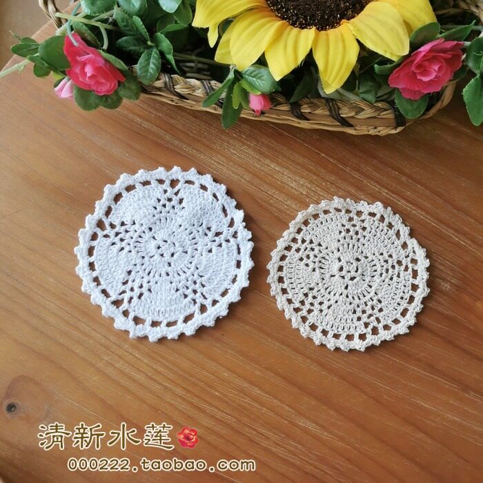 Fresh Water Lotus Hand Crochet Hook Needle Flower Hollowed-out Lace Woven Dream Mesh Flower Slice Chinese Small Round Cushion Cup Cushion Table Mat