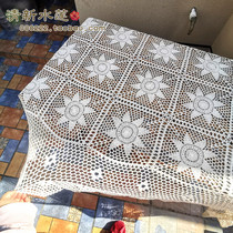 Fresh water lotus Chinese curtain vintage retro nostalgic finished light transparent hand-made crocheted dining table cloth long white