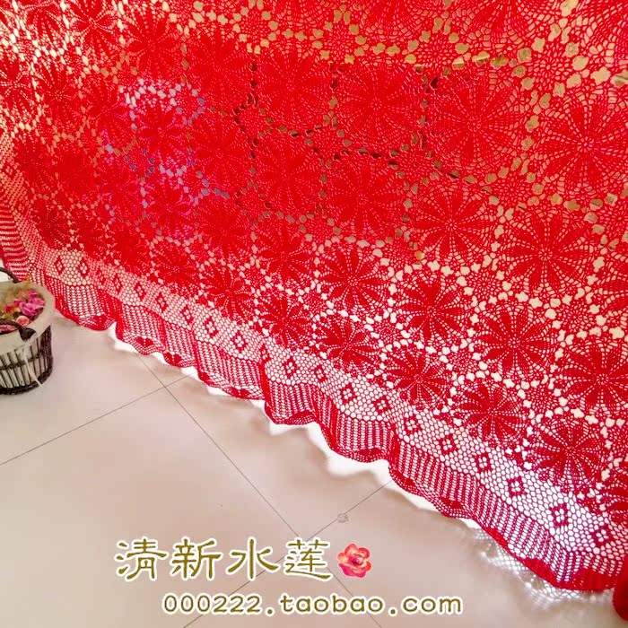 Handmade móc móc hoa bìa giường châu Âu retro vườn bông rỗng dệt rèm cửa Giường cưới màu đỏ ga giường cưới