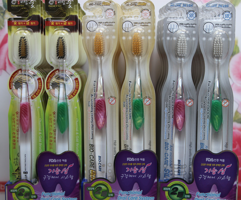 Korean original BIO-CARE gold toothbrush 99 9% gold and silver ion charcoal deodorant toothbrush single price