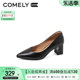 Kangli's new spring single shoes, women's high heels, shallow mouth, pointed toes, simple sheepskin thick heels, simple professional work shoes