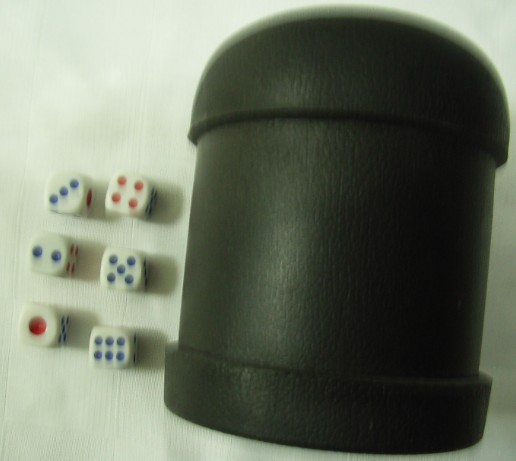 Plastic black hard dice cup (with six dice)
