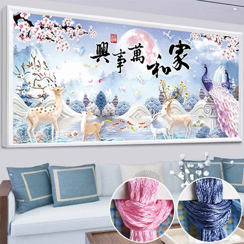 2020 Cross -Embroidery New Full Emelcodery Living Room и Wanshuxing FA Cai Deer 2021 сама вышитая линейная вышивка ручной работы