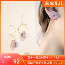 Flower meteor-three-in-one grass original Sapphire apatite 14K gold bag cute little flower ball niche earrings