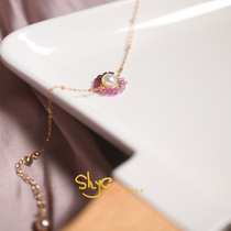 July birthday gift natural gradient Ruby Pearl American 14K gold package retro peach heart niche bracelet