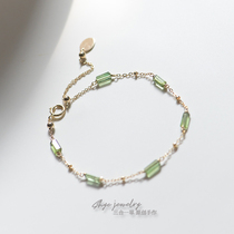 10th birthday stone green tourmaline original ore column 14K gold injection elegant fortune niche museum temperament ins bracelet
