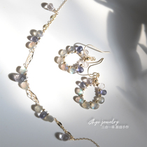 Under The Moon pansy-natural slalite cordierite 14K gold gold shiny design elegant flower-shaped earring necklace