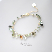 Spring language series three-in-one grass original tourmaline sea blue treasure 14K gold gold shining crystal niche bracelet