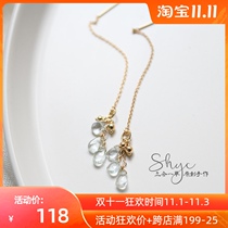 Ice feather-three-in-one grass March birth Chenshi natural sea blue treasure imported 14K gold gold tassel elegant ear thread