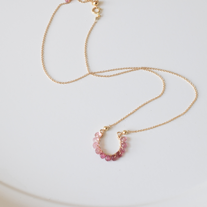 October birthstone CINCTURE natural gradient color tourmaline 14k gold ins niche necklace clavicle chain female