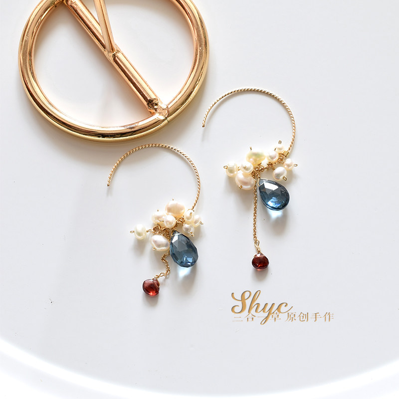 Original PridePrejudice natural pearl 14k bag gold Hong Kong style retro temperament big earrings high-end women