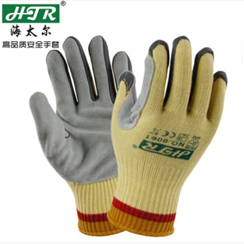 Haitaier 0061 skin 5 grade anti-cut gloves thick anti-slip rubber wear-resistant anti-slip operation labor protection cowhide