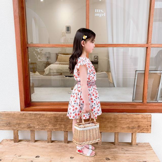 Summer girls Korean style sweet floral skirt versatile cherry skirt parent-child mother-daughter style parent-child printed skirt