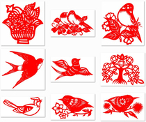 Flower and bird paper cutting (made from red rice paper) paper cutting carved paper window grilles animal decoration finished products