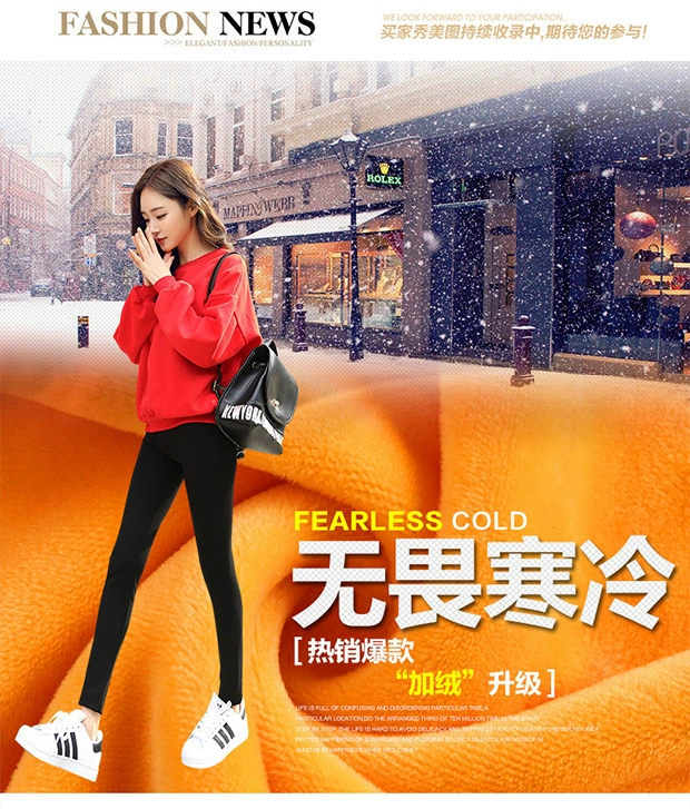 Quần legging Nam Cực mặc quần cotton ấm cộng với nhung dày cao eo cao chân bút chì quần đen mùa đông