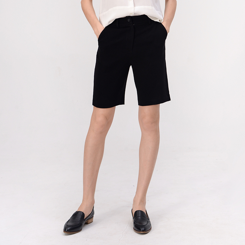 Basicism Imported Triacetate Summer Suit Mid-Pants Women's Loose Straight Thin Five-Quarter Pants K 182006