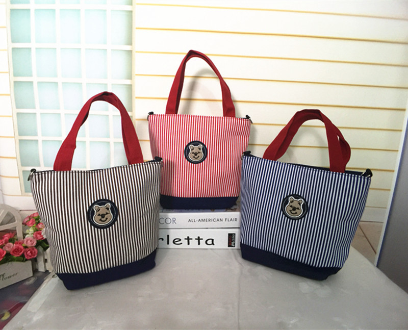 New Canvas Fabric Small Handbag Striped Doll Lunch Bag Crossbody Dual-Use Bag Small Tote Bag Women's Small Bag
