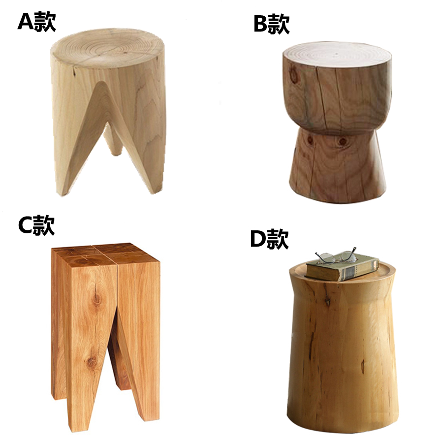 Nordic wooden pier Solid wooden stool ornaments Wooden pier makeup table chair Coffee table Round stool Large plate bracket stump stump