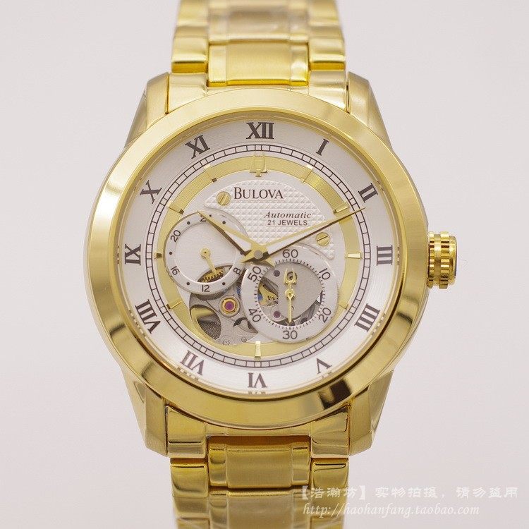 Stock Out of stock Swiss original Bao Luhua BBULOVA hollowed-out fully automatic machinery Men's antique designer gilded watches