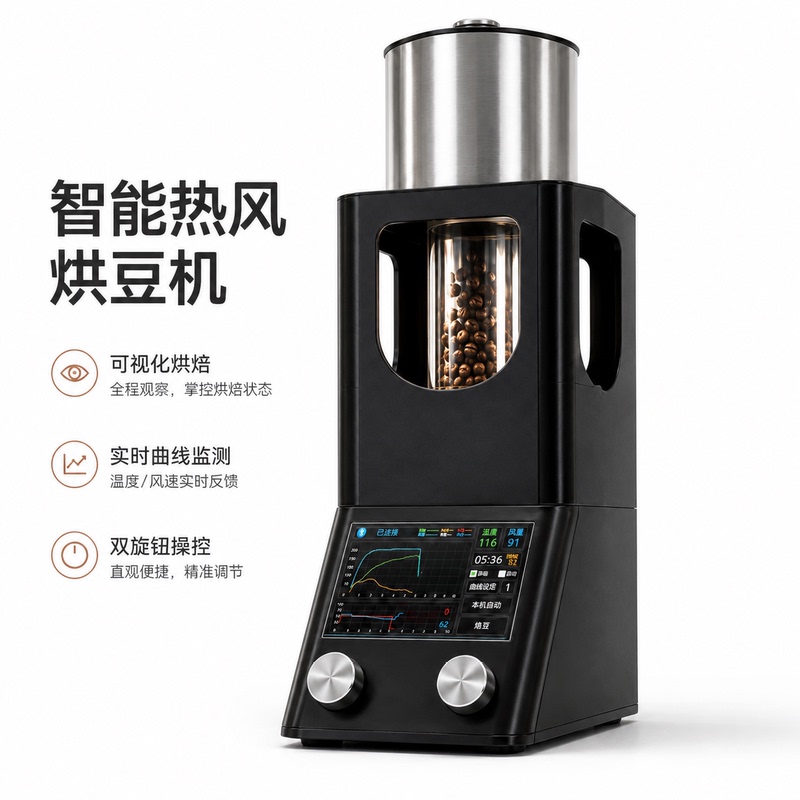 Buou 4.0 Fully Automatic Coffee Bean Roasting Machine with Touch Color Screen, One-Button Bean Discharge, Curve Duplication and Tracking App Program