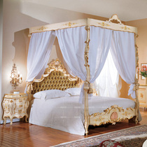 High-end customized villa European solid wood carved princess bed French new luxury art hand-painted canopy bed wedding bed