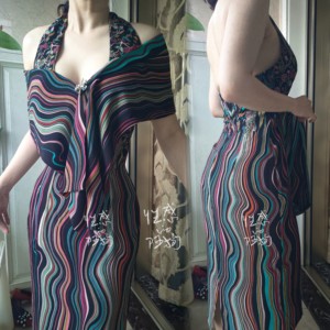 Niche Series [New] Time Traveler Cotton Silk Striped Retro Futuristic Sexy Dress A-Gou