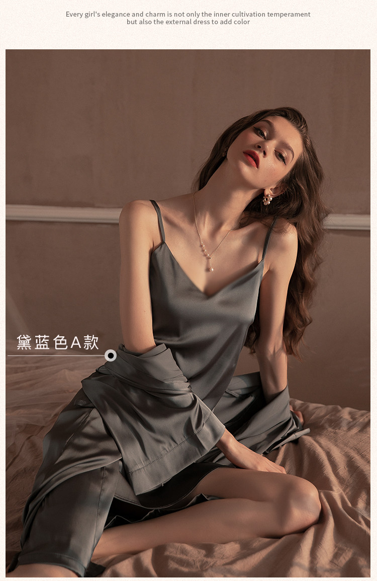 今夕何夕性感睡衣女两件套春秋季吊带睡裙2022年新款真丝套装纯欲详情12