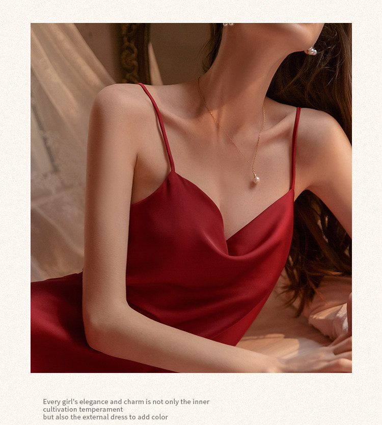 今夕何夕性感吊带睡衣女春秋款真丝本命年红色结婚睡裙睡袍套装夏详情28