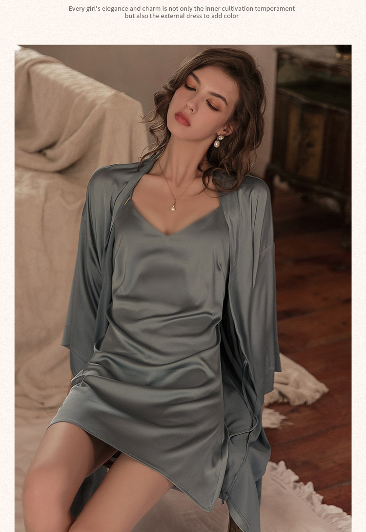 今夕何夕性感睡衣女两件套春秋季吊带睡裙2022年新款真丝套装纯欲详情80