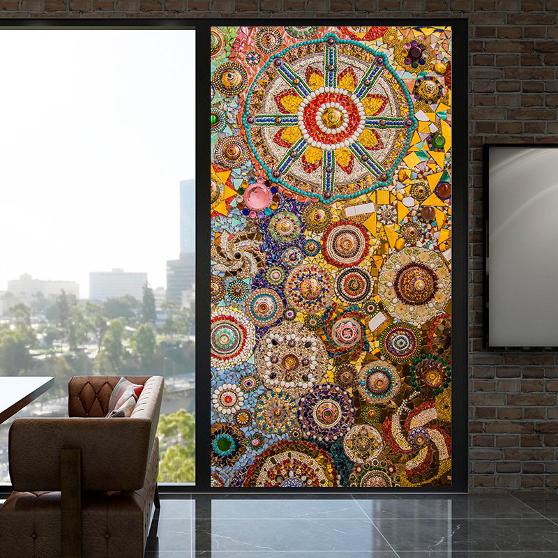 Bathroom shower room electrostatic glass film Moroccan style decoration powder room window sticker glass sticker anti-peeping