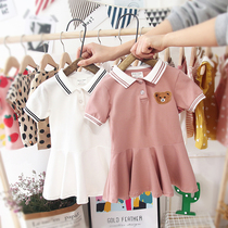 Girls dress Summer 2021 new pure cotton Childrens college Wind polo skirt-shirt baby 100 pleats short sleeve dress
