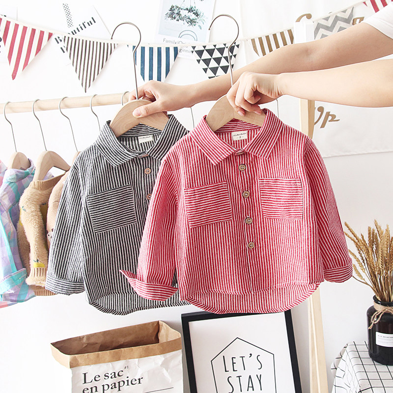 2021 autumn new children's long-sleeved shirts boys and girls shirts striped loose Western-style cotton baby shirts
