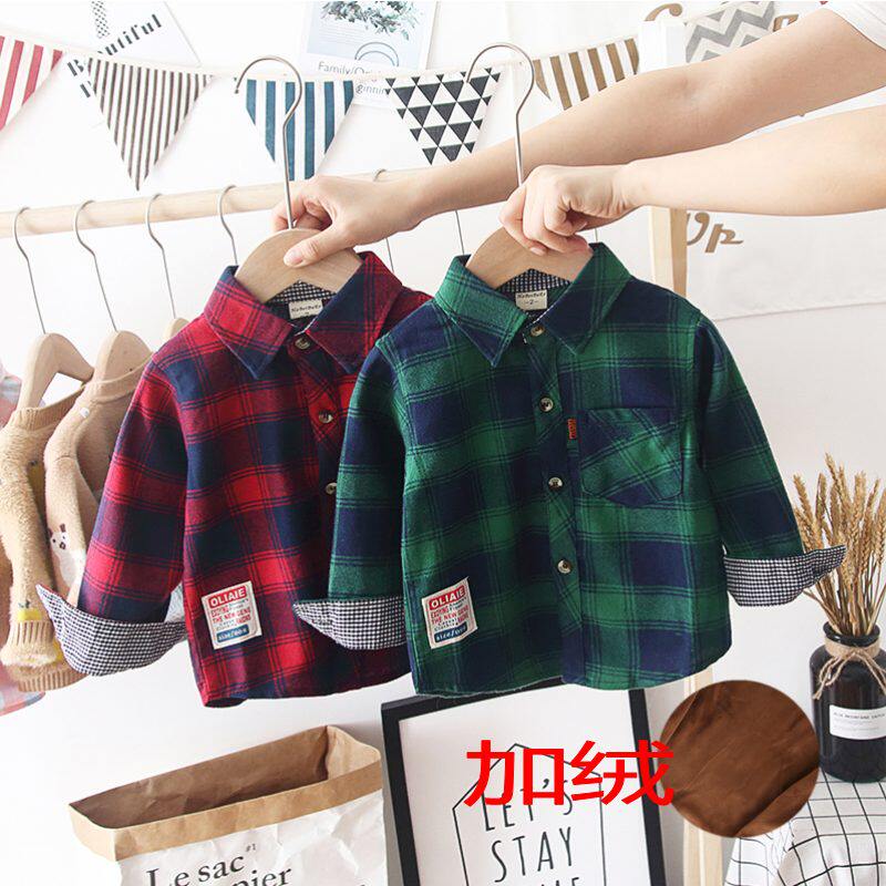 Children's shirts Cavet Thickened Autumn Winter Boy Pure Cotton Grinders Plaid Lining Clothes Baby Warm Jacket Blouse Foreign Pie