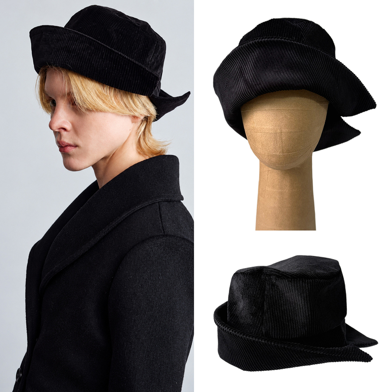 Zhou Dongyu's Same Style Hat, 2026 Autumn and Winter Black Corduroy Envelope Brim Hat, Irregular and Unique, Makes the Face Look Smaller, Small Top Hat