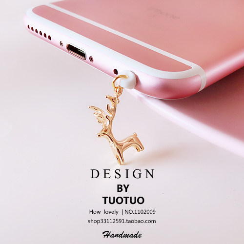 New cute little deer phone anti-dust plug headphone pendant pendant typec charge lip for apple 13 12