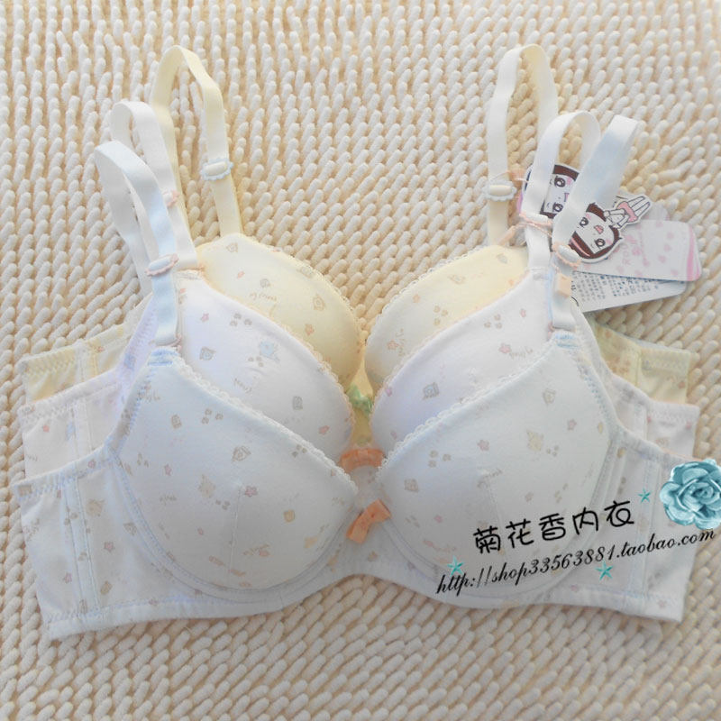 Rouqi ガールズブラ、純綿、中厚、ソフトアンダーワイヤー、プッシュアップ、中学生向け、サイズ 75B、80B、85B