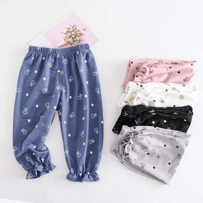Soft and cool ~ Little rabbit print children's mosquito repellent pants, summer girls' lantern pants, thin breathable sun protection pants, casual pants