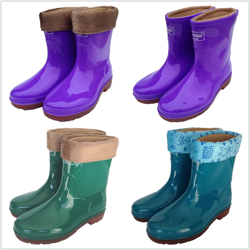 Warm rain shoes rain boots ladies plus cotton plus velvet plus wool labor protection medium low barrel short barrel anti-slip rubber shoe water shoe cover shoes