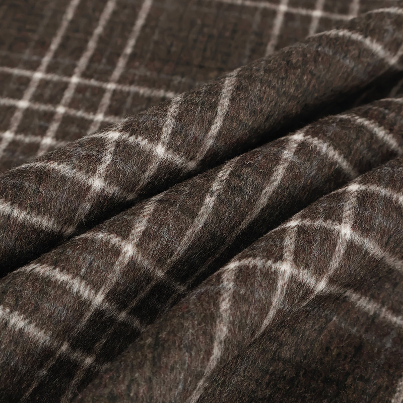 British Glossy Chocolate Brown Smooth Wool Plaid Woolen Cashmere Fabric Autumn and Winter Clothing Fabric B