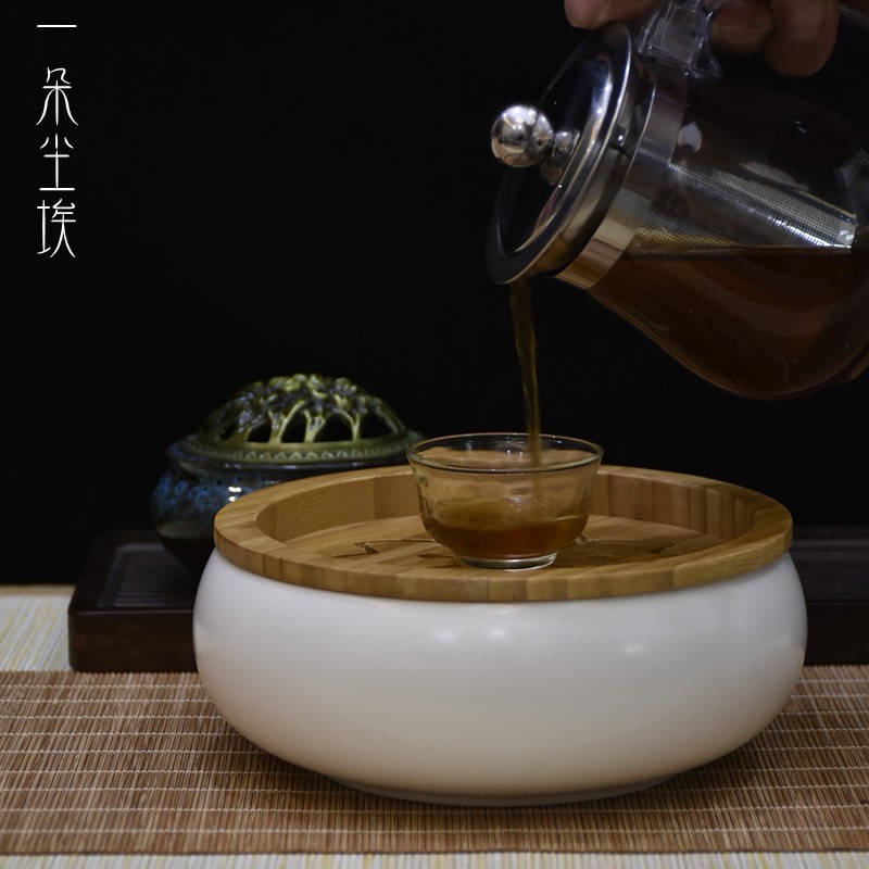 Ceramic tea washing water storage tea tray Small built water pot bearing bamboo filter tea residue cylinder Tea residue Obon tea set accessories