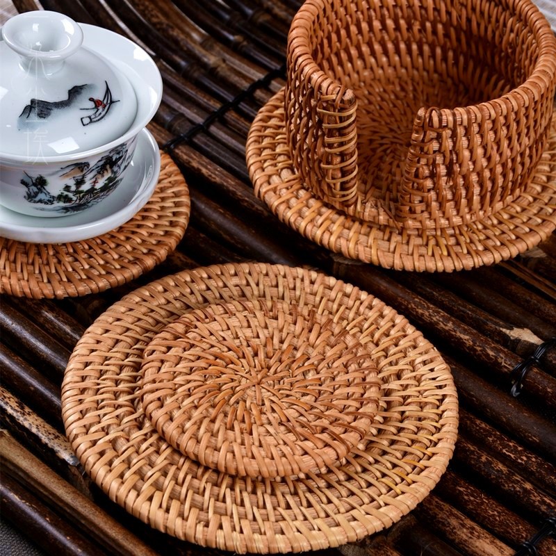 Vietnam Rattan coasters Handmade tea ceremony Teacup mat Non-slip pot mat Iron pot mat Insulation mat Purple sand pot holder