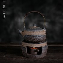 Handmade coarse pottery Tea warmer Retro ceramic side handle pot made of old rust glaze candle warm tea stove Teapot tea set