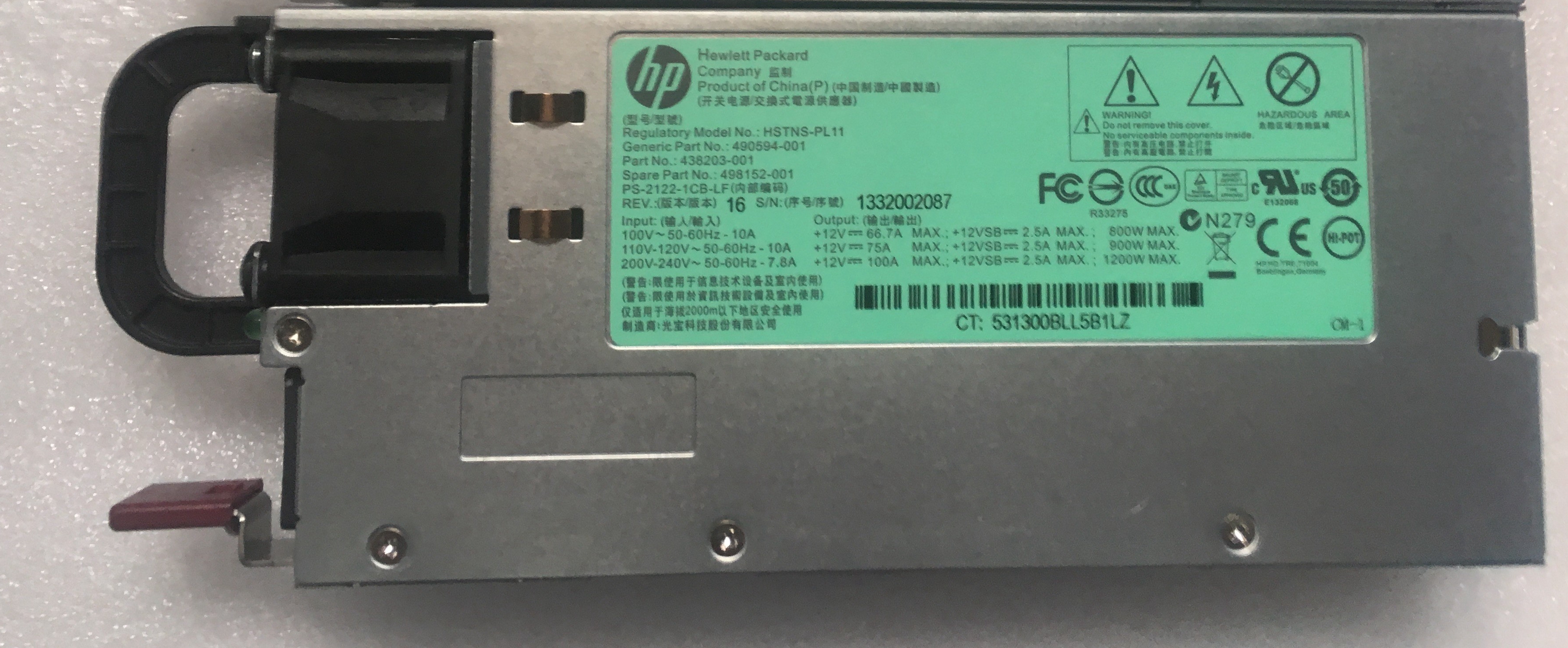 Original fit HP DL580G6 G7 1200W power supply HSTNS-PL11 498152-001 490594-001