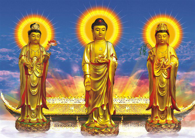 Western Sansheng 3D three-dimensional painting Amitabha Buddha Avalokitesvara Buddha raster three-dimensional painting 120*80 custom a variety of optional
