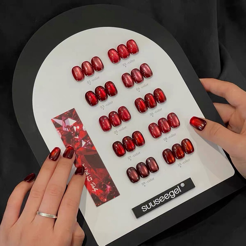 10-Color Cat Eye Gel Polish Ruby Cat Eye Glass Bead Nail Polish Retro Red Manicure Cherry Ankora Red